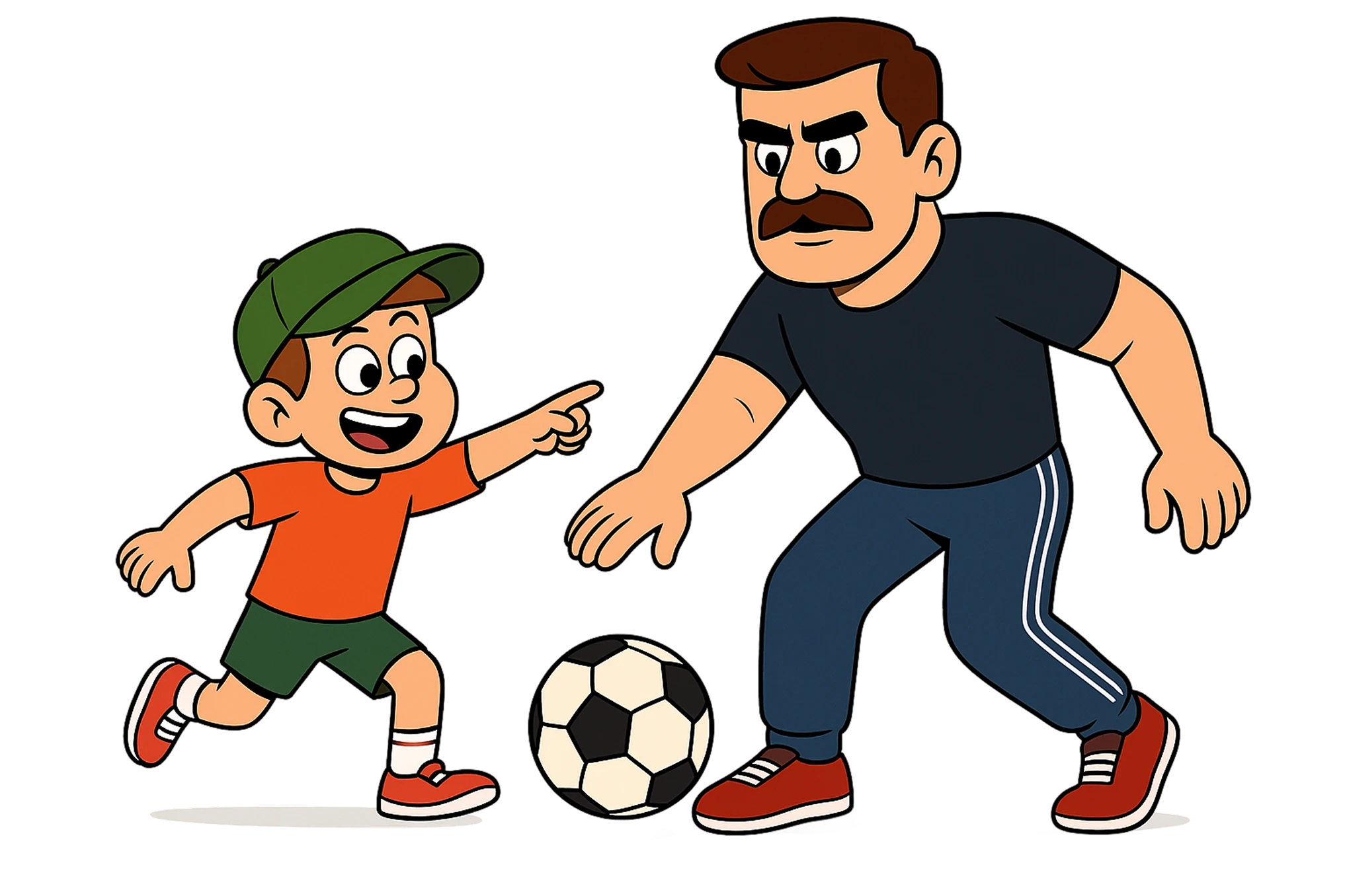 Father and son playing football